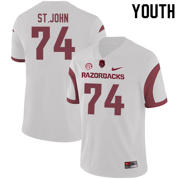 Youth #74 Jalen St.John Arkansas Razorbacks College Football Jerseys Sale-White - Click Image to Close